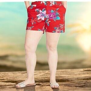Old Navy Size 14 Everyday Shorts‎ 5” Inseam Red Floral New